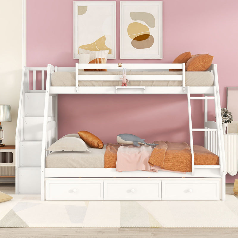 Bunk Bed With Drawers, Ladder And Storage Staircase
