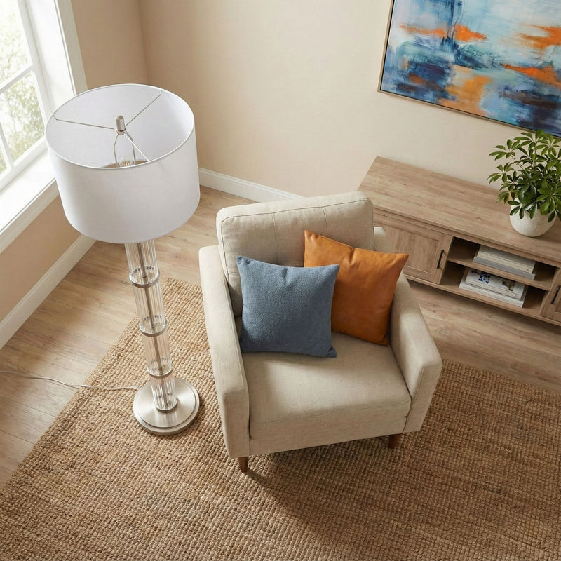 Nimbus - Floor Lamp With 3 Way Rotary Switch Clear Body Base - Silver Gray / White