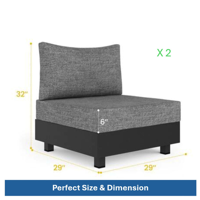Modular Armless Chairs With Coffee Table For Garden (Set of 2) - Gray