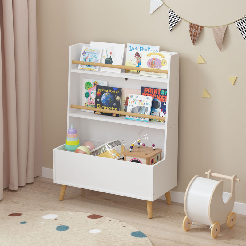 Bookshelf , Book Organizer With Toy Storage - White