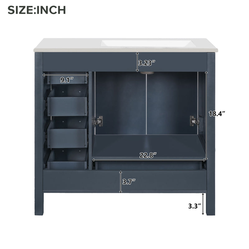 Bathroom Vanity With Ceramic Sink Combo, Abundant Storage Cabinet 2 Soft Close Doors And 5 Drawers
