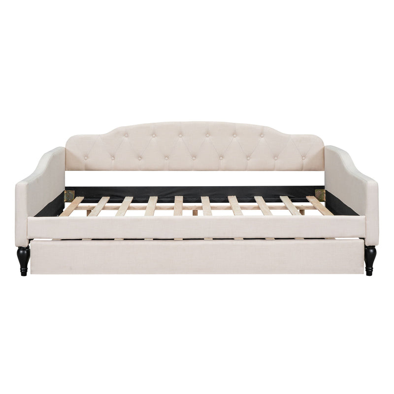 Upholstered Tufted Full Size Daybed With Twin Trundle - Beige