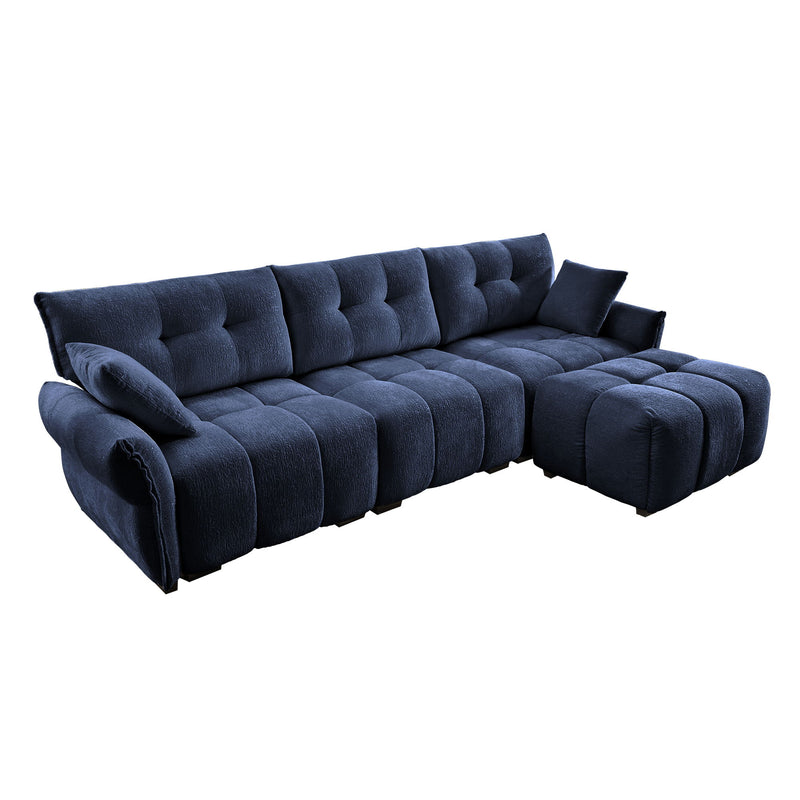 Sofa Set With Ottoman And Pillows, Textured, High Resilience Cushions