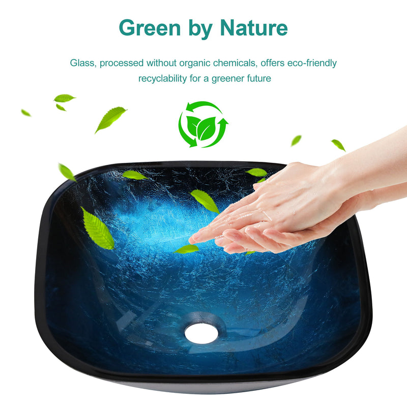 Artistic Vessel Sink With Faucet And Pop Up Drain - Blue