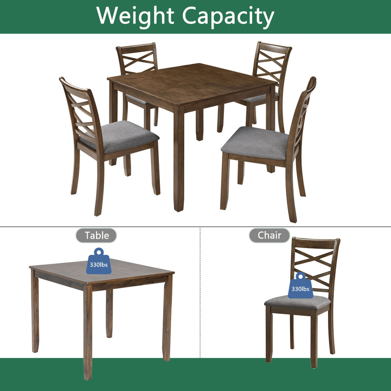 5 Piece Dining Table Set & 4 Chairs - Walnut