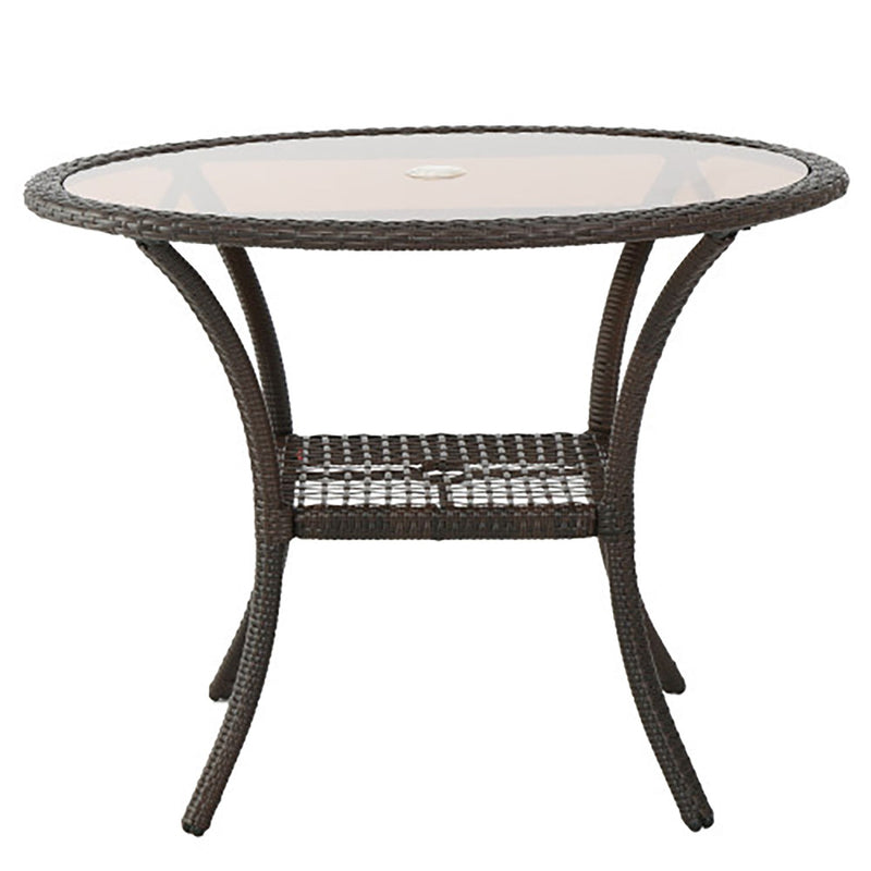 Outdoor Table With Woven Rattan Design - Brown