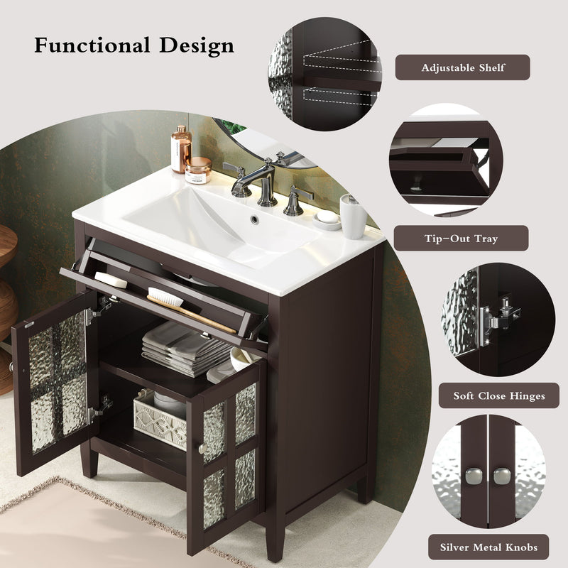 Bathroom Vanity With Ceramic Sink, Adjustable Shelf & Tip Out Tray
