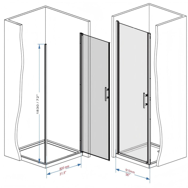 Shower Door, Tempered Glass With Explosion Proof Film, Half Frame Design - Chrome
