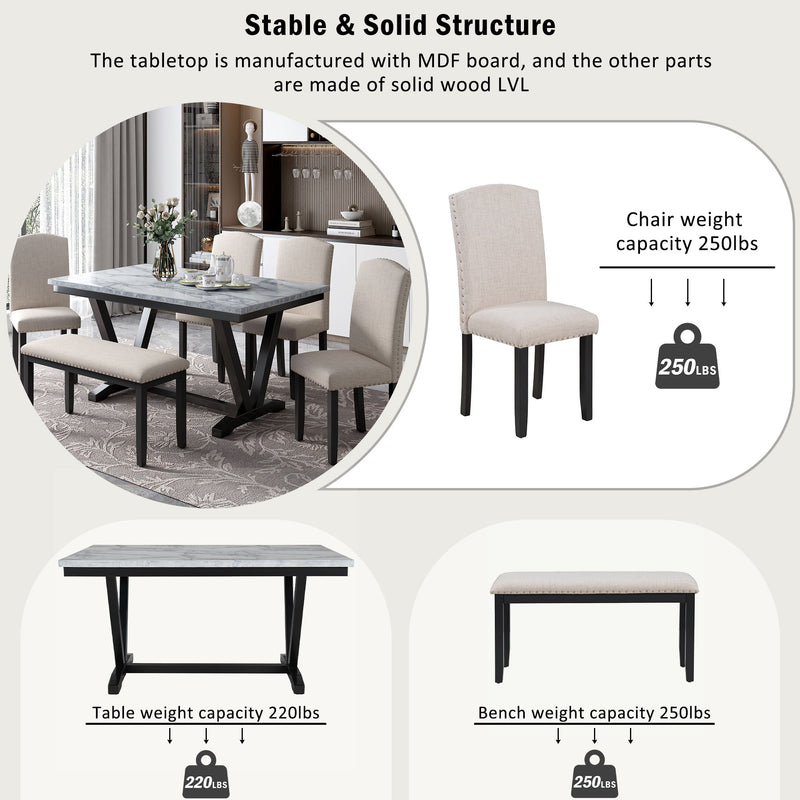 6 Piece Dining Set With V - Legs - White