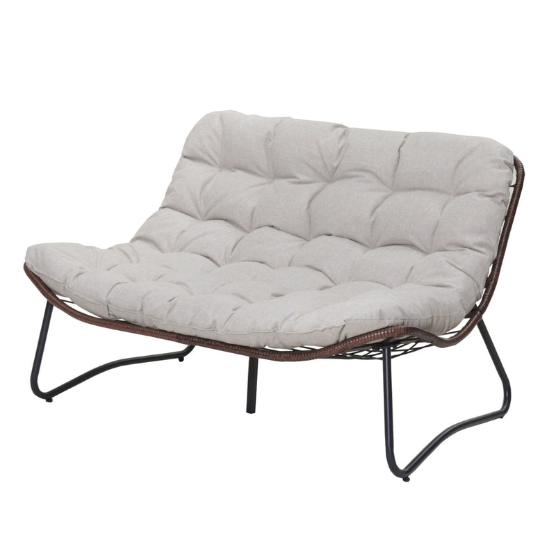 Patio Loveseat Sofa With Extra Thick Tufted Cushion - Brown