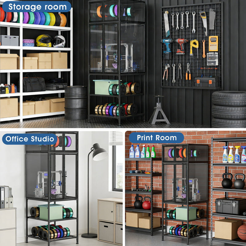 3D Printer Cabinet With Double Layer Filament Storage, T-Shaped Filament Bar, Noise Reducing And Dust Proof Design - Black