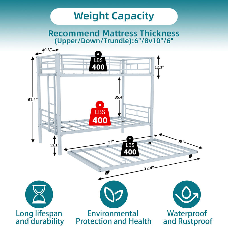 Bunk Bed For Kids, Convertible Frame With Ladders & Guardrail