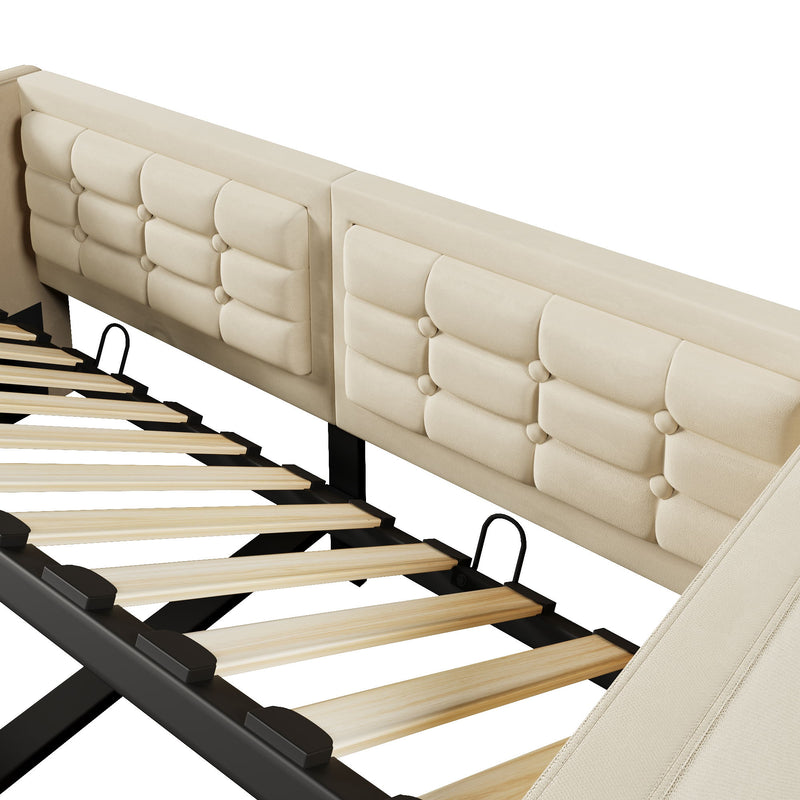 Upholstered Hydraulic Storage Daybed With USB & Type C Charging