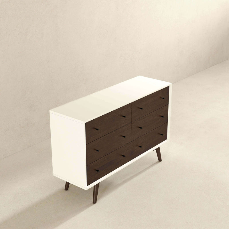 Dresser 6 Drawer - Dark Brown / White