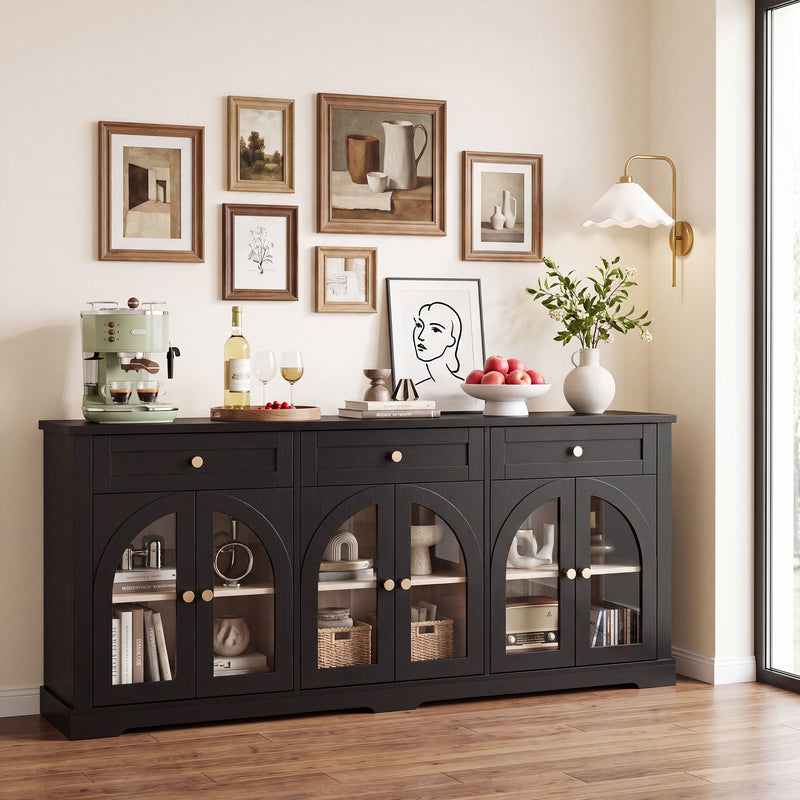 Sideboard Cabinet With 3 Drawers And 6 Arched Glass Doors