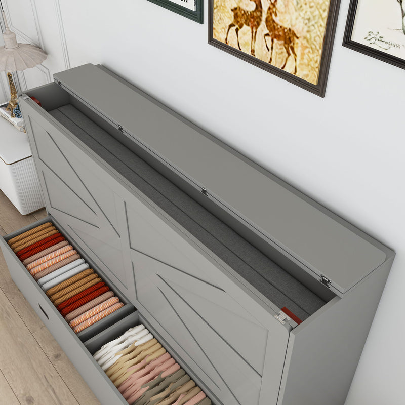 Full Murphy Bed With Storage Drawers, Charging Station, Foldable Panels, And Silent Swivel Wheels