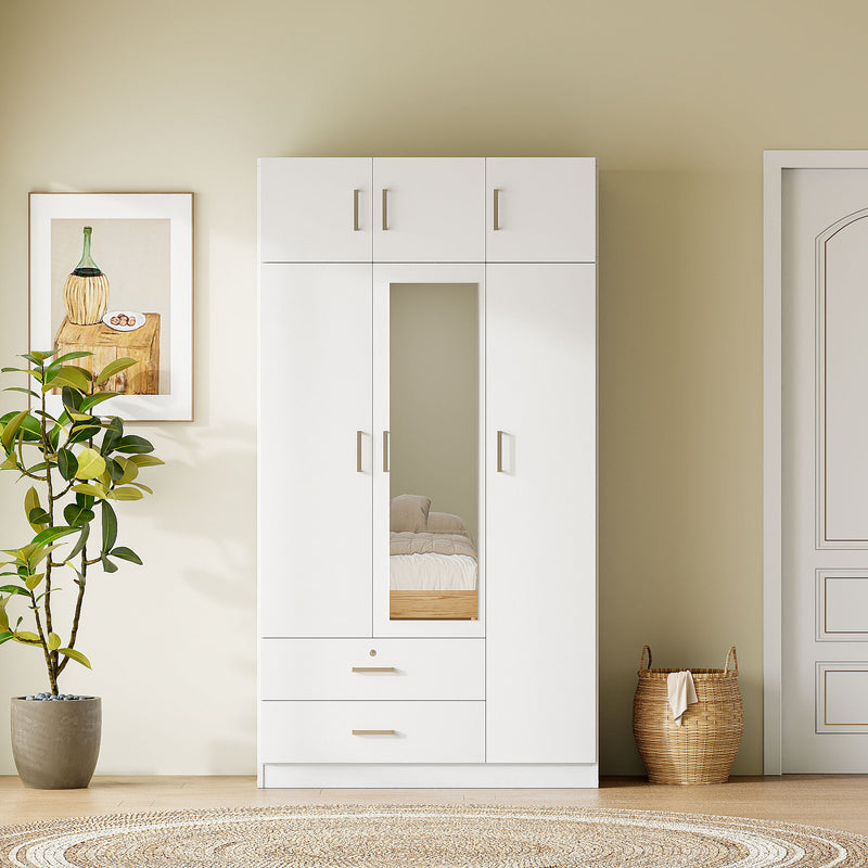 Modern 3 Door Mirror Wardrobe With 2 Drawers And Top Cabinet