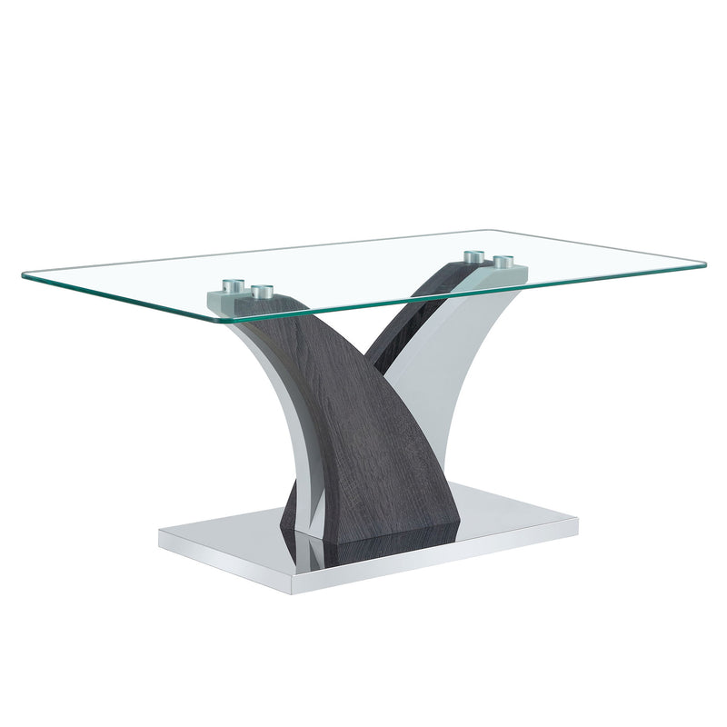 Artistic Rectangular Coffee Table With Tempered Glass Countertop