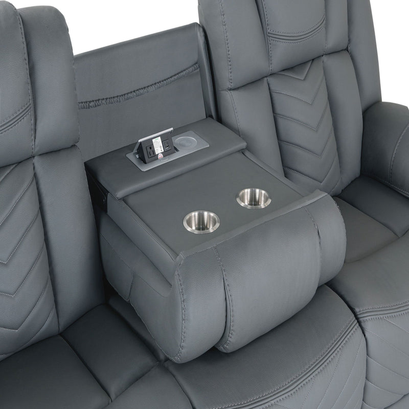 Raize - 10 Power Reclining Sofa With DDT, WC And LED - Gray