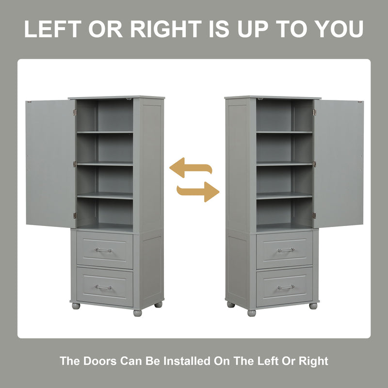 Tall Freestanding Bathroom Storage Cabinet With 2 Drawers And Adjustable Shelf