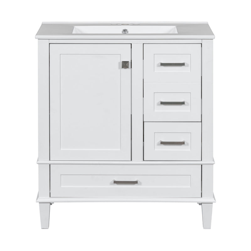 Bathroom Vanity & Tall Storage Cabinet Set With Doors, Adjustable Shelves, Soft Close Hinges, Sink