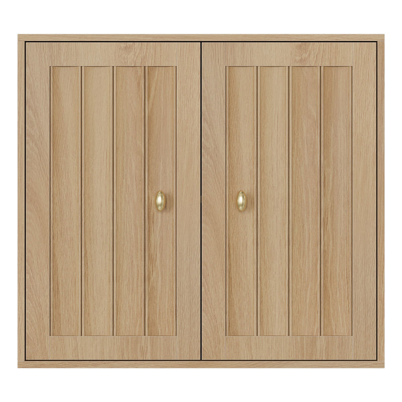 Wall Mounted Bathroom Cabinet With Double Doors And Vertical Grooved Design For Bathrooms - Oak