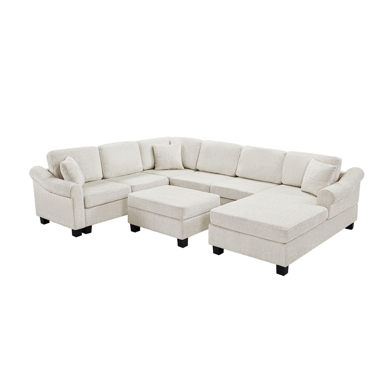 Contemporary U - Shaped Sectional Sofa With Movable Storage Ottoman