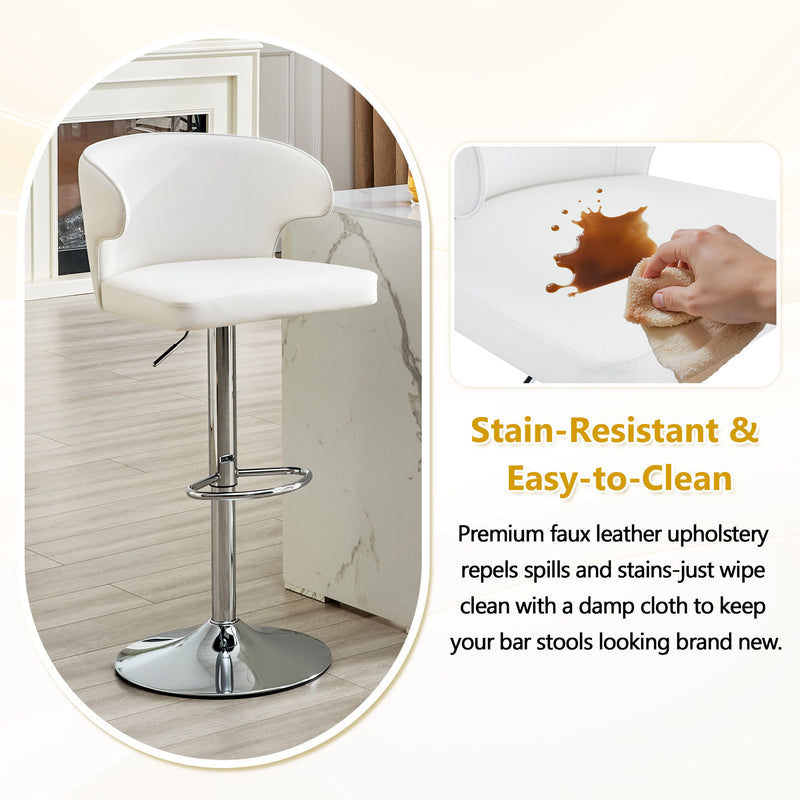 Adjustable Swivel Bar Chair With High Back Support For Kitchen Counter (Set of 2) - White / Silver