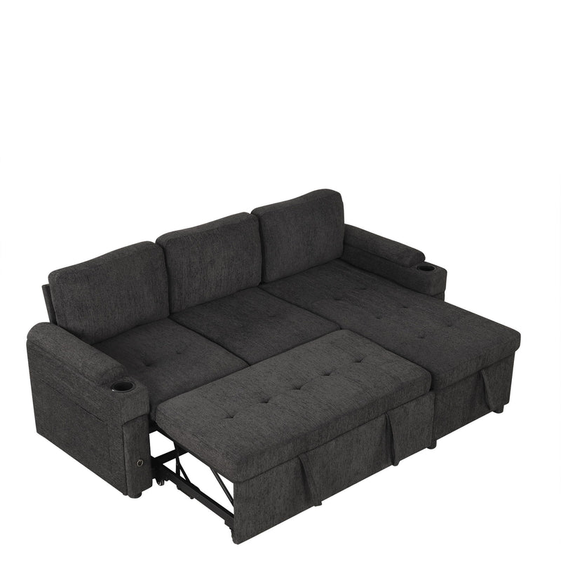Convertible L Shaped Sofa Couch With Storage, Cup Holders, USB Ports