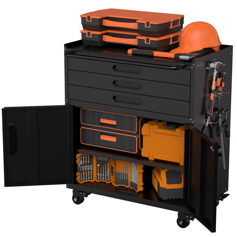 Rolling Tool Cabinet Heavy Duty Garage Storage With Lockable Doors & Drawers