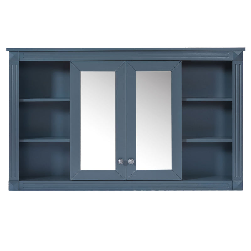 Wall-Mounted Mirror Cabinet With Adjustable Shelf And Open Shelves