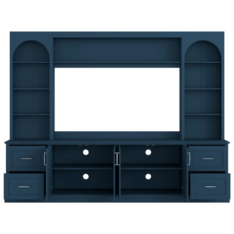 Arched Entertainment Center Wall Unit With Drawers With Adjustable Shelves For Living Room - Blue