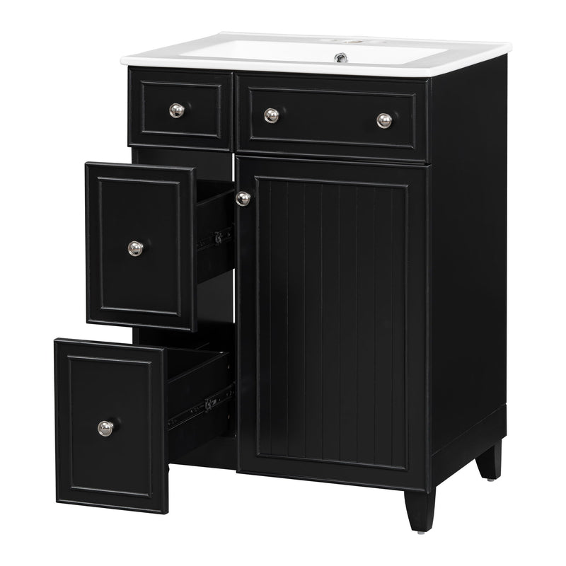Transitional Style Bathroom Vanity Cabinet With Ceramic Sink