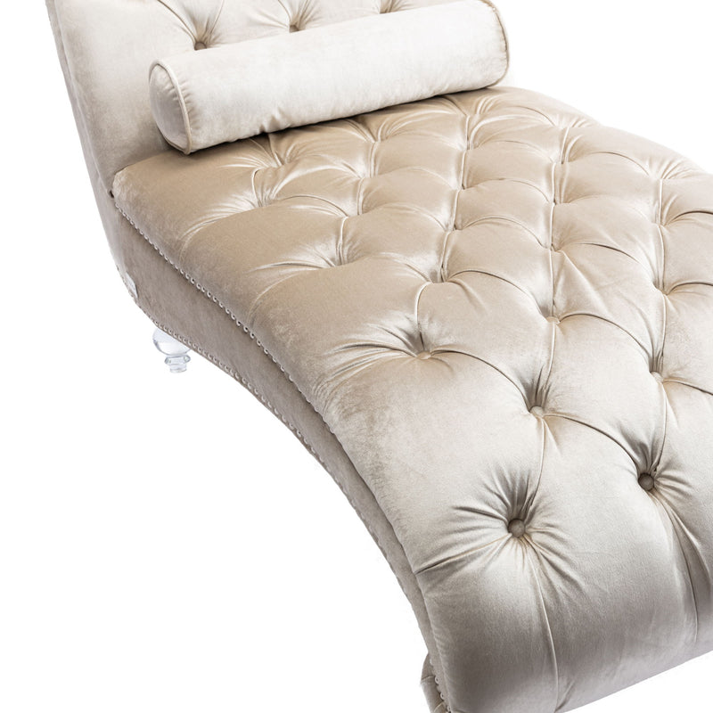 Chaise Lounge Indoor, Button Tufted Upholstered Chaise Lounge Chair With Pillow