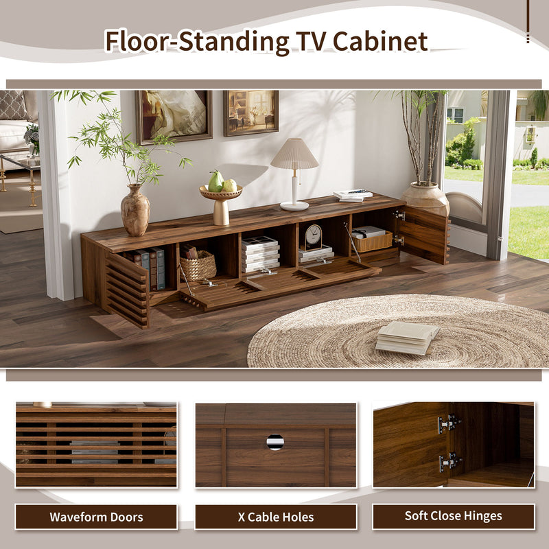 TV Stand For TVs, Entertainment Center With Cable Management And Soft Closing Hinges - Walnut