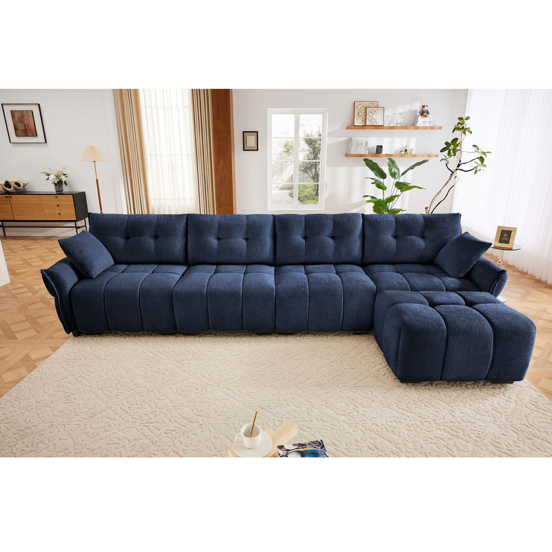 Sofa Set With Ottoman And Pillows, Textured, High Resilience Cushions