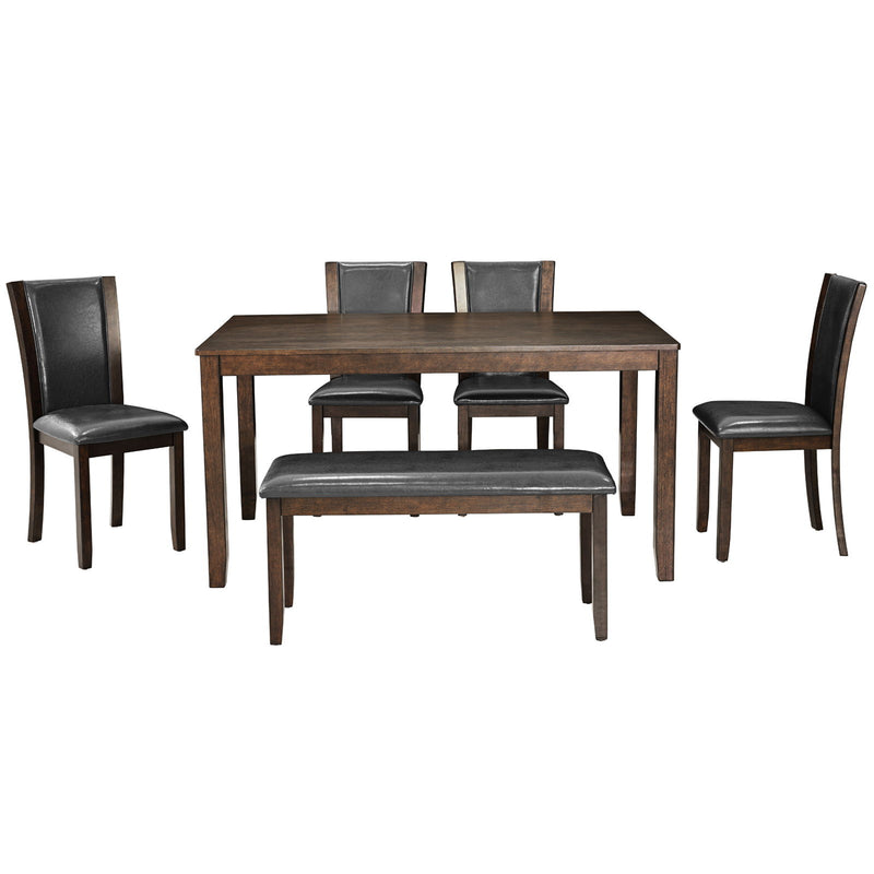 6 Piece Dining Table Set & Bench And Chairs For Dining Room - Dark Walnut