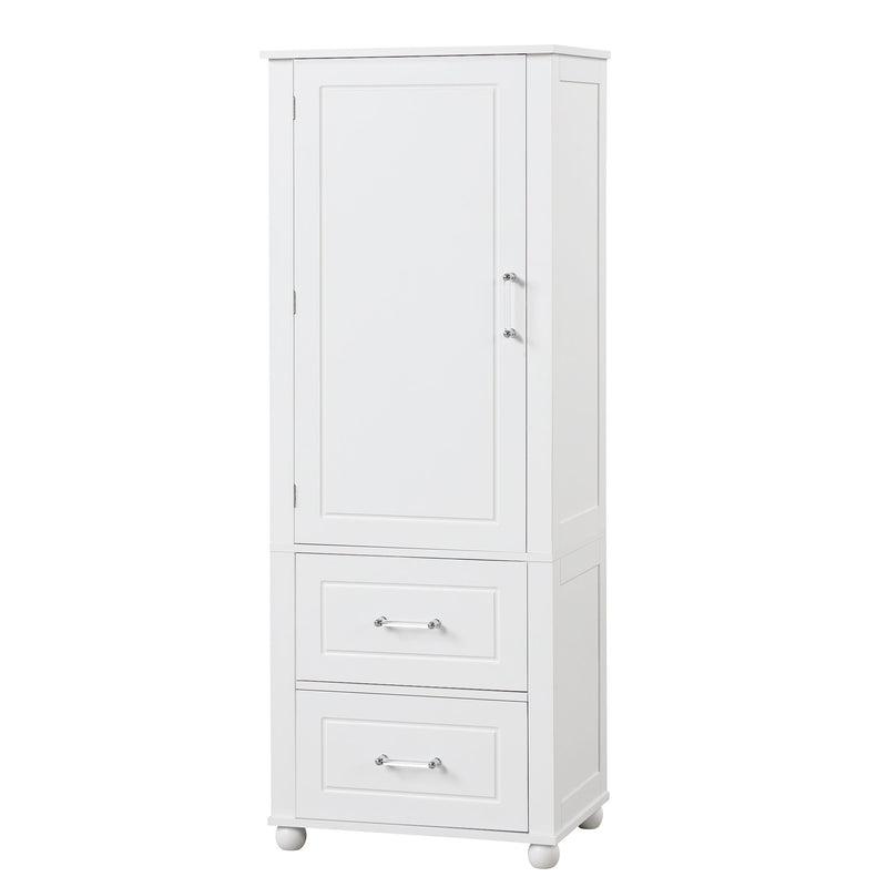 Tall Freestanding Bathroom Storage Cabinet With 2 Drawers And Adjustable Shelf