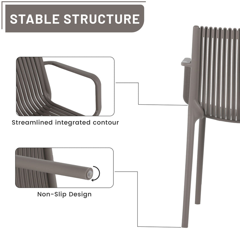 4 Modern Stackable Plastic Armchair Matched With Folding Square Table