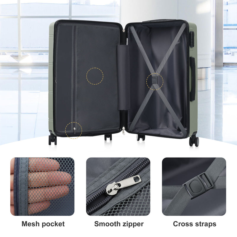 Lightweight Hardshell Luggage Set With Double Spinner Wheels, Password Lock, Cosmetic Case, 20" / 24" / 28" Luggages, Duffel Bag & Toiletry Bag - Blue / Green / Pink