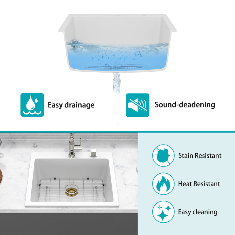Quartz Kitchen Sink, Granite Composite, Drop In Sink With Durable Design