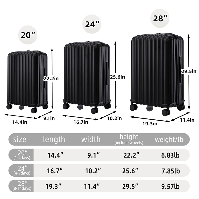 20" / 24" / 28" 3 Pieces / Set Spinner Wheel Luggage, Carry On Suitcase, With Cup Holder & USB Port & Phone Holder