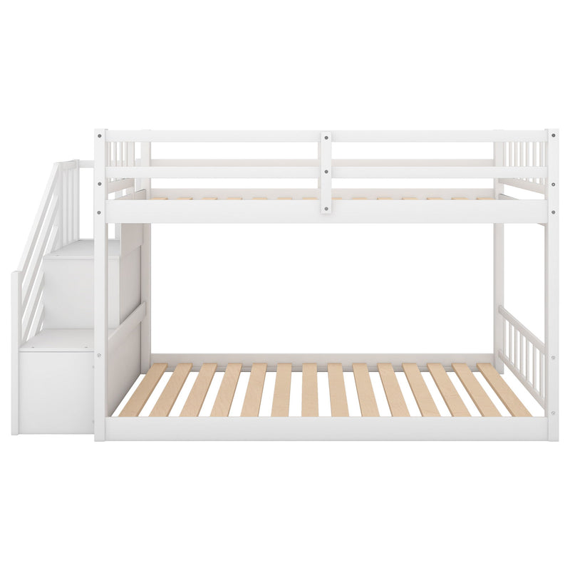 Norset - Twin Over Twin Floor Bunk Bed, Ladder With Storage