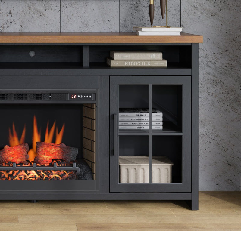Essex - Fireplace TV Stand Console For TVs Up To 85" - Black / Whiskey