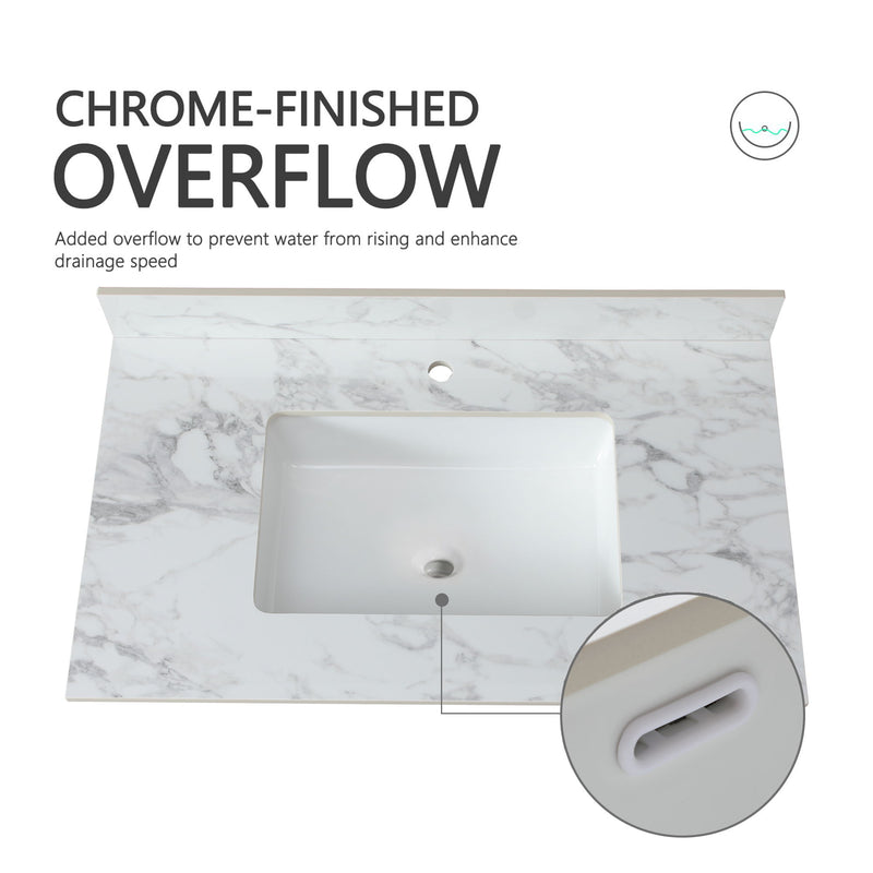 Elegant Bathroom Vanity Top With Rectangular Ceramic Sink And Backsplash