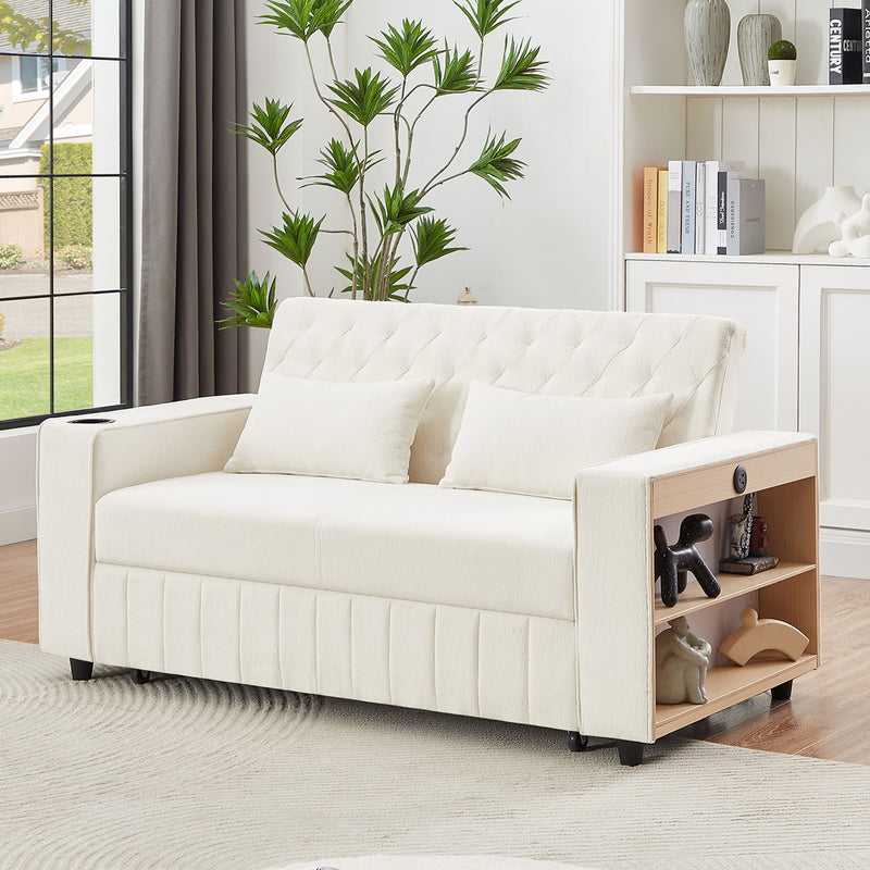 Pull-Out Sofa Bed Convertible Couch With Adjustable Backrest For Living Room