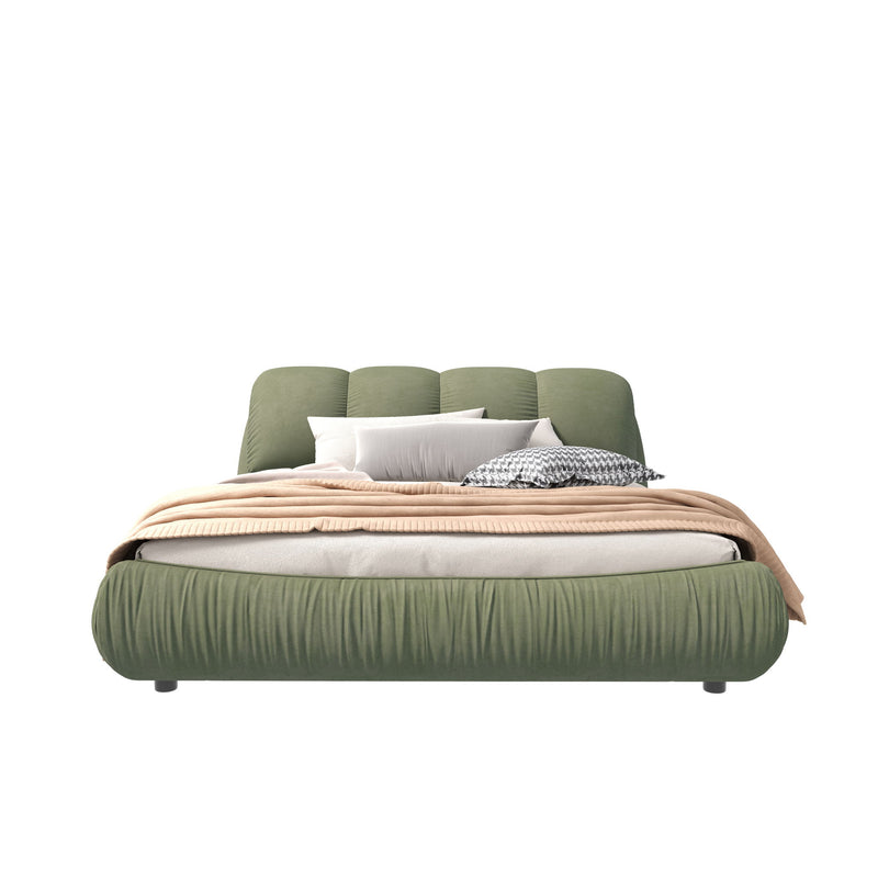 Luxury Upholstered Platform Bed With Oversized Padded Backrest And Solid Wood Frame