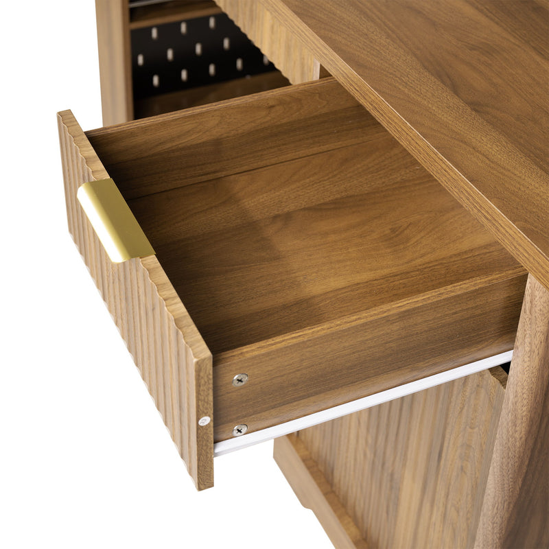 Modern Fluted Office Desk With Storage Cabinet