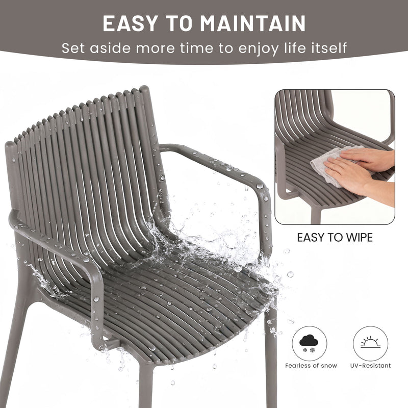 4 Piece Stackable Single Chairs With Vertical Stripe Design For All Weather