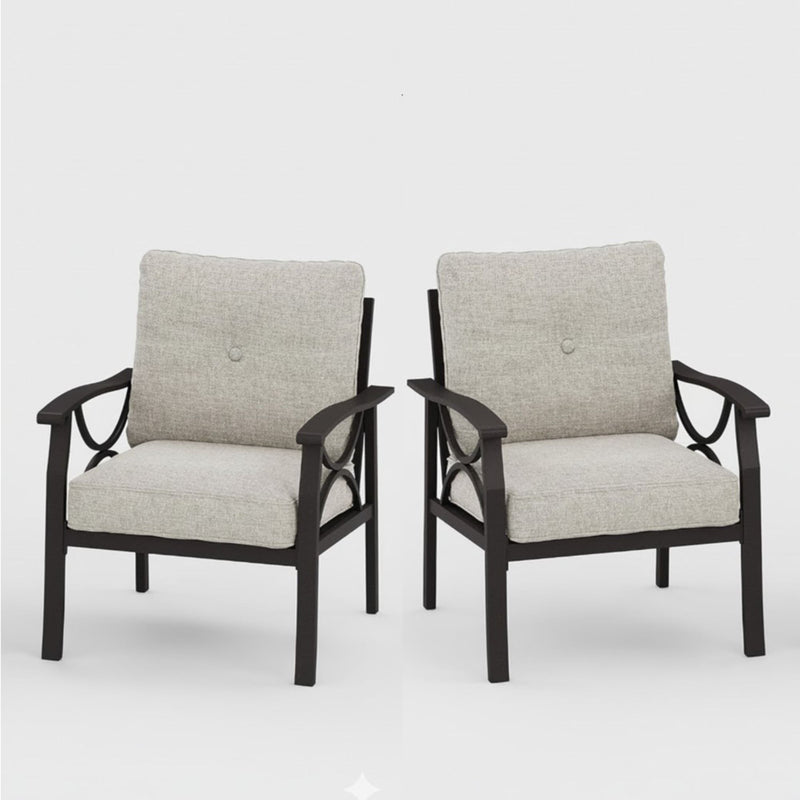 All-Weather Armchairs With Cushions, Modern Sculptural Design (Set of 2)
